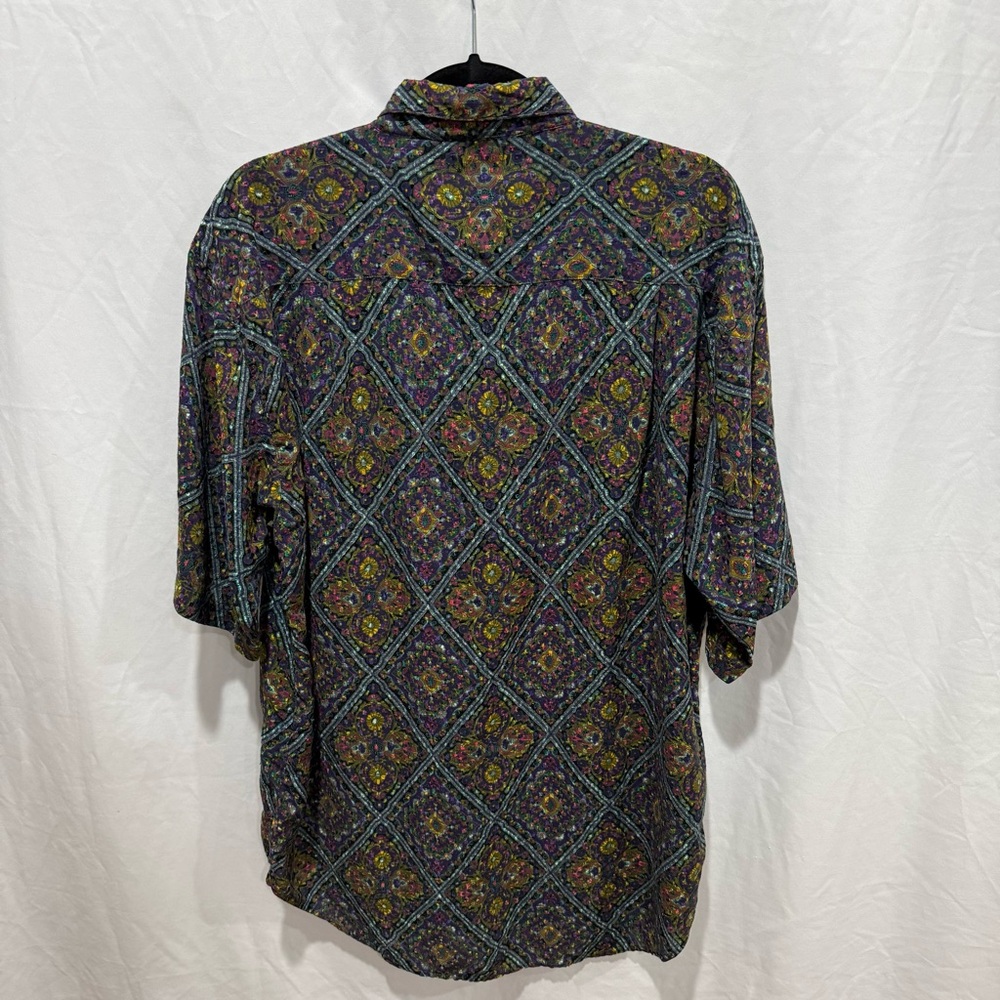 LaGebi Vintage Geometric Tapestry Print Button Up Shirt M Retro Festival Atrsy - Picture 7 of 11